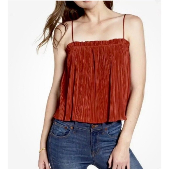 Madewell Top Women XSmall Burnt Orange Texture Thread Micropleat Tank Thin Strap - Picture 1 of 8